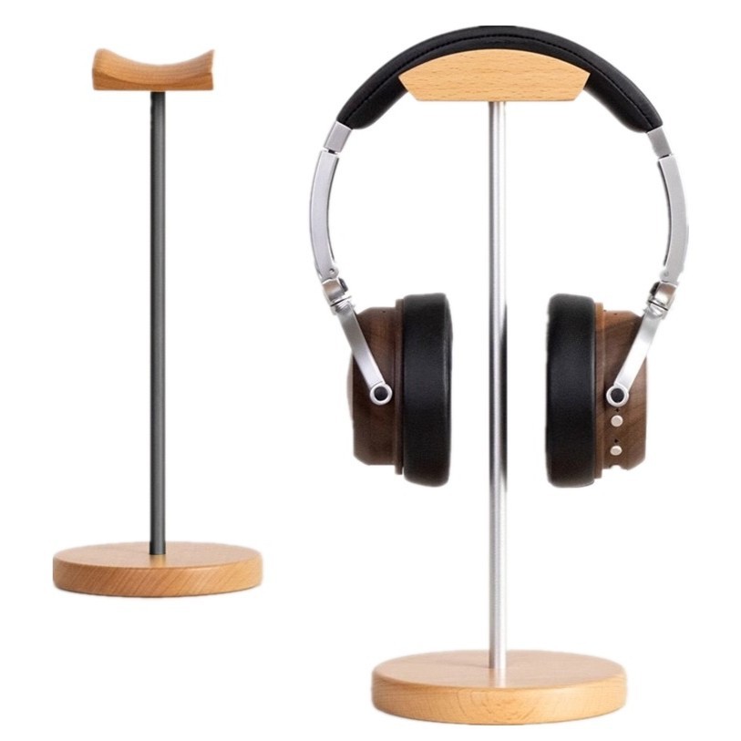 Gaming Accessories Setup - Houten en aluminium hoofdtelefoonstandaard van zwart