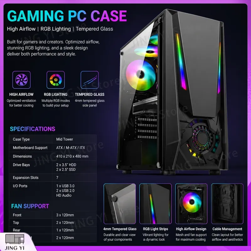 Gaming Hardware And Accessories - ATX Gaming PC-kast met gehard glas,