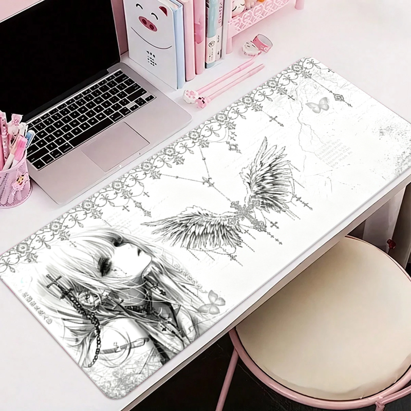 Gaming Accessories Setup - Leren muismat Zwart Wit Anime Esthetiek