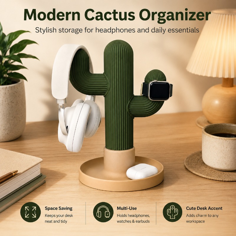 Gaming Accessories Setup - Minimalistische Cactus Headset Stand Multifunctionele bureau-organizer